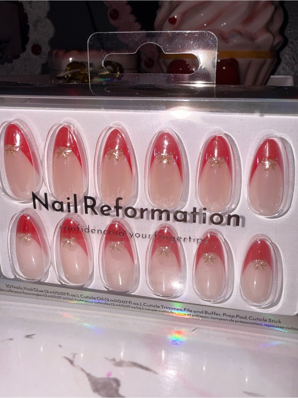 Nail Reformation Red Chrome French Tip Press-On Nails with Bow Accent